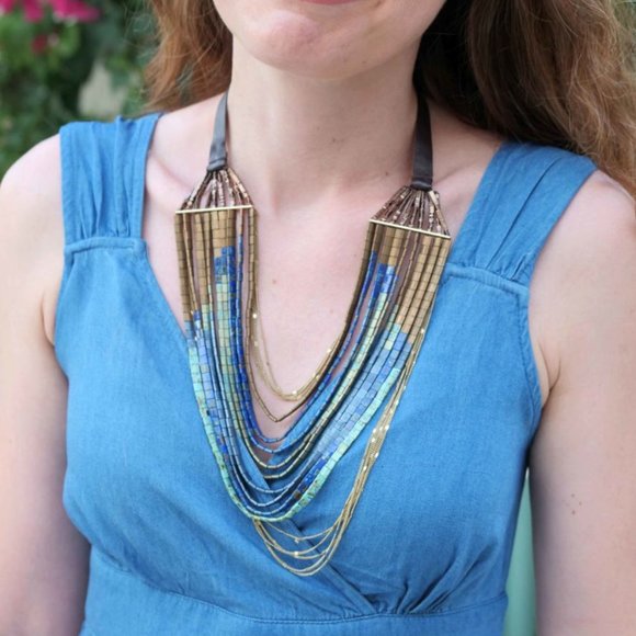 Stella & Dot | Stunning Retired Japanese Glass Bead River Tile Collar Ne… - Picture 5 of 10